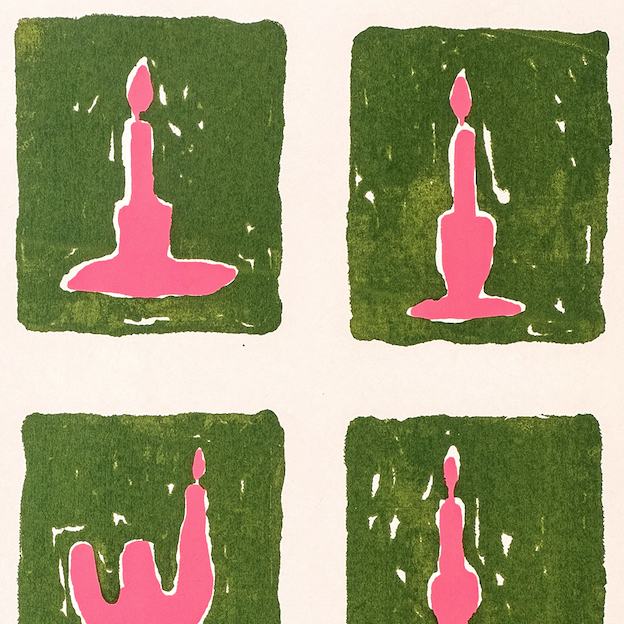 Nine Pink Candlesticks on Nine Green Backgrounds, 2023